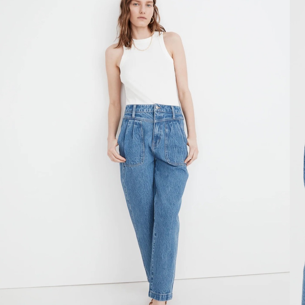 Madewell Cropped Baggy Pleated Jeans